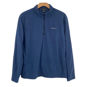 Eddie Bauer Fleece Sweatshirt Mens Size Large Blue 1/4‎ Zip Long Sleeve Pullover